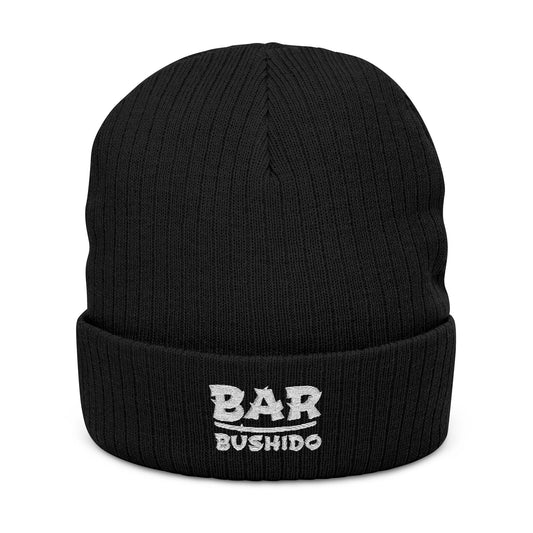 Bar Bushido Ribbed Knit Beanie - Embroidery Word Logo