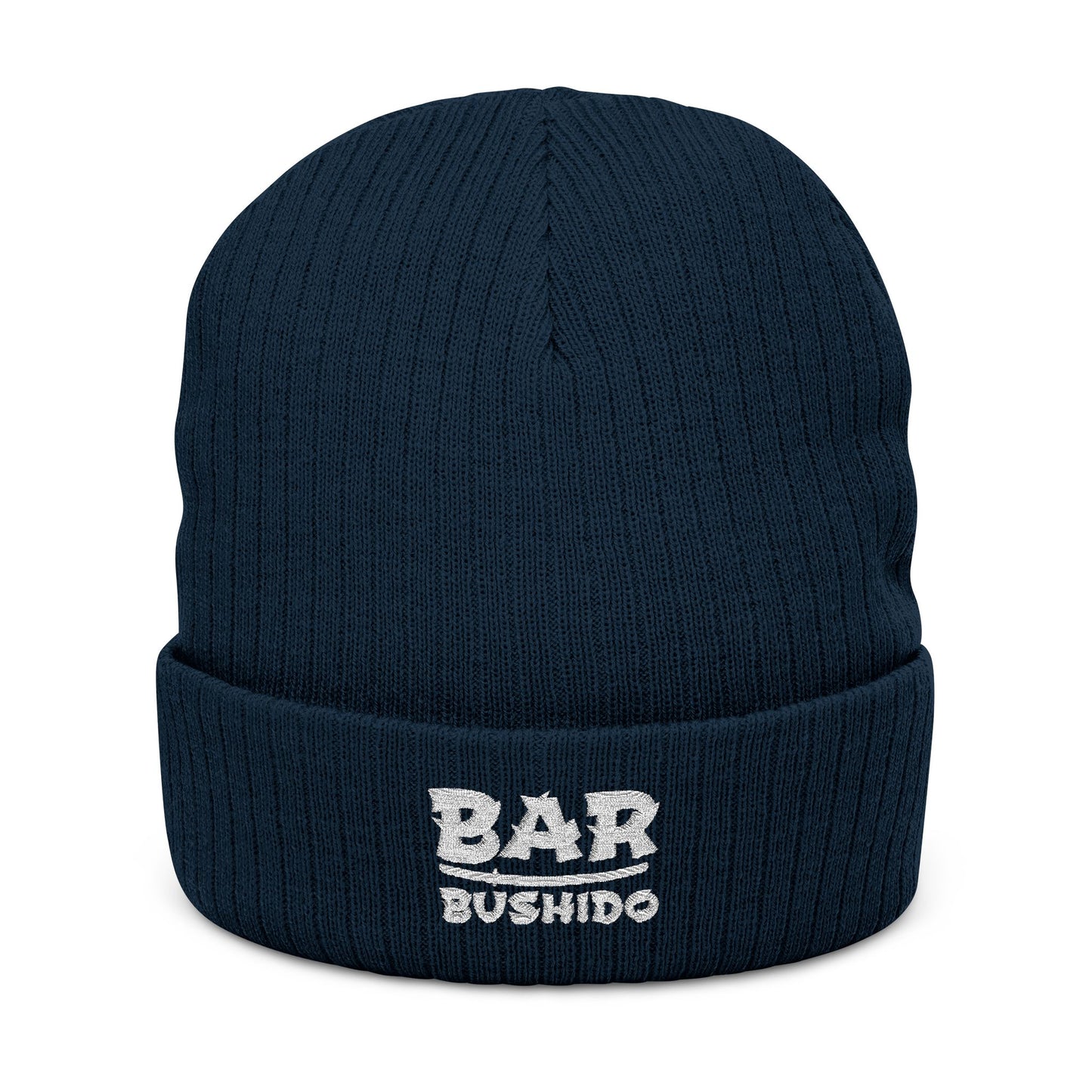 Bar Bushido Ribbed Knit Beanie - Embroidery Word Logo